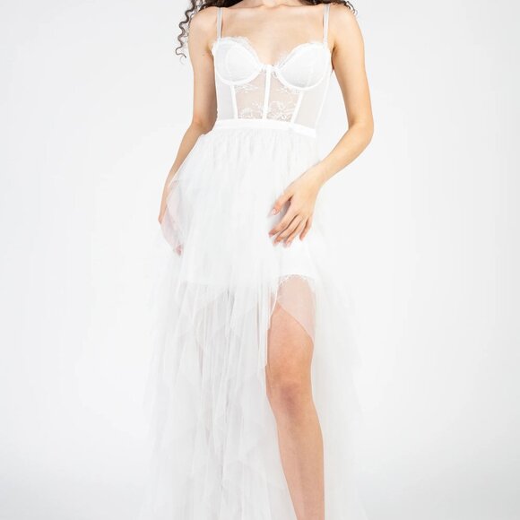 Klesis Miley Mini Lace Dress with Ruffle Overskirt White Size Large - Picture 2 of 8